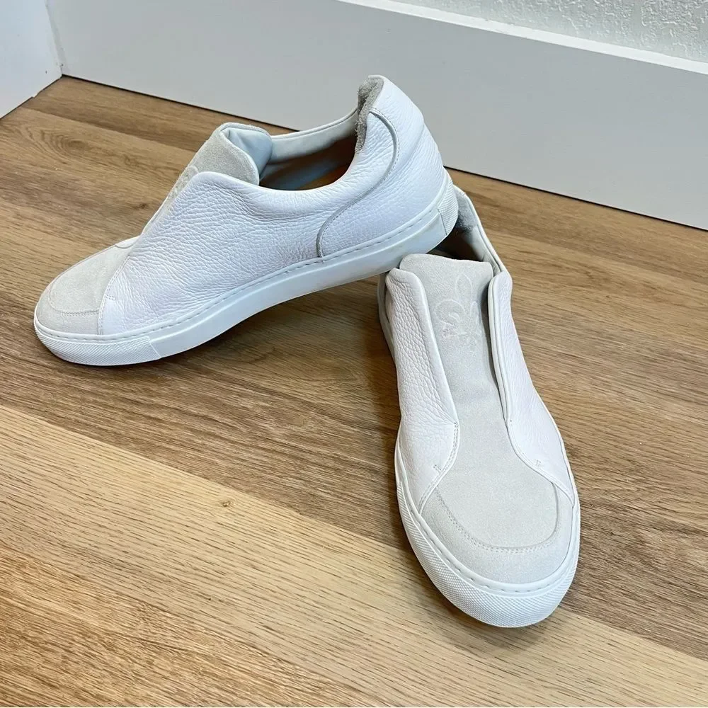Zelli Spettacolare Pebble Grain Leather & Suede Slip-On Sneakers in White sz 11